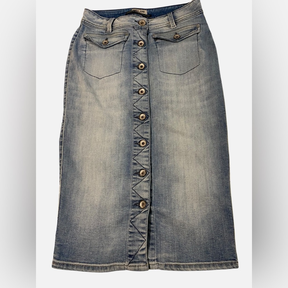 Button-Front Light Blue Denim Skirt